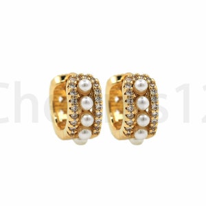 Orecchini di perle riempiti in oro 18K, Charm orecchino, Micropavé CZ Orecchini traforati, Charm di perle, Forniture per gioielli fai-da-te, 13x16x6mm