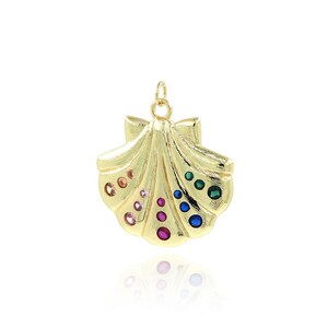 Micropavé CZ Shell Charm,Beach Pendants,Shell Pendant,Shell Necklace,18K Gold Filled Ocean Jewelry,DIY Jewelry Making Supplies,46x39.5x4mm