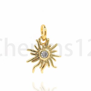 Sun Pendant, Sun Charm, Micropavé CZ Sun Necklace, 18K Gold Filled Sun Charm, DIY Jewelry Making Supplies, 15x11x2mm