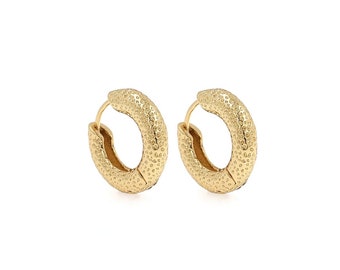 Hoop Huggie Earrings,Frosted Earrings, 18K Gold Filled Irregular Earrings,Dainty Earrings, Gift For Her,Abstract Earrings,17x18x4mm