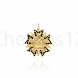 18K Gold Filled Sun Charm, Sun Pendant, Sun Charm, Micropavé CZ Sun Necklace, DIY Jewelry Making Supplies, 22x25x2mm