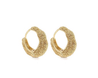 Frosted Earrings, 18K Gold Filled Irregular Earrings,Dainty Earrings, Gift For Her,Hoop Huggie Earrings,Abstract Earrings,18x19x7mm