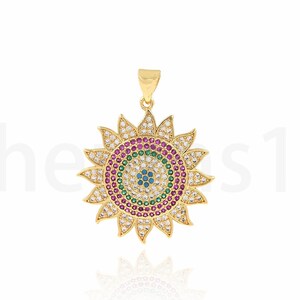 Sun Jewelry,Sun Pendant, 18K Gold Filled Sun Charm, Sun Charm, Micropavé CZ Sun Necklace, DIY Jewelry Making Supplies,24x31.5x2.7mm