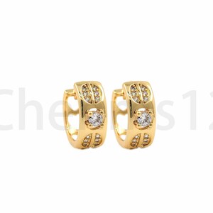 Micropavé CZ Brede Oorbellen, 18K Goud Gevulde Ronde Oorbellen, Cutout Oorbellen, Oorbel Charm, DIY Sieraden Making Supplies, 12x14x5mm