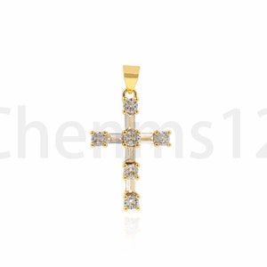 18K Gold Filled Cross Charm, Micropavé CZ Christian Necklace,Cross Pendant,Religious Necklace,DIY Jewelry Making Supplies,30x17x4mm