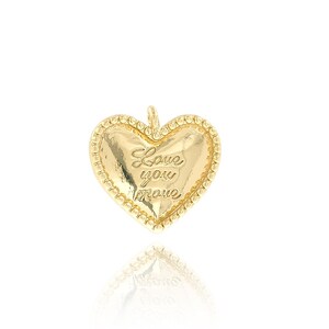 Colar com letra de coração, pingente de coração, pingente de coração em ouro 18K, presente para ela, acessório para fazer joias faça você mesmo, 13,5 x 14 x 2 mm