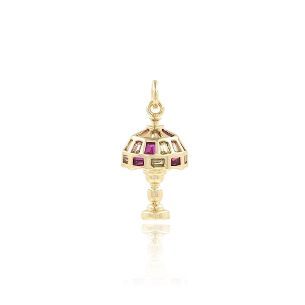 18K Gold Filled Table Lamp Pendant, Micropavé CZ Table Lamp Charm, Gift For Her, DIY Jewelry Making Accessory, 24x11.8x5.8mm