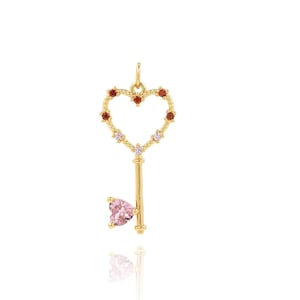 hart sleutel charme, hart sleutel hanger, 18K goud gevulde sleutel ketting, sleutel ornament, kerk sleutel, master sleutel hanger, diy sieraden benodigdheden, 32x14.5x2mm