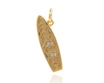 Surfboard Pendant, 18K Gold Filled Surfboard Charm, Micro Pave CZ Surfboard Jewelry, DIY Jewelry Making Supplies, 21*6.3*3.3mm