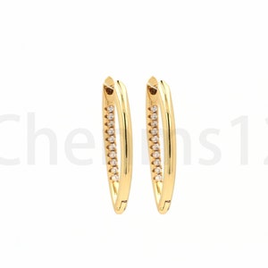 1 Pair, 18K Gold Filled V Earrings, Micropavé CZ Gold Earrings, Zircon Earrings, Dainty Earrings, Gift for Her, 29x15x2.4mm