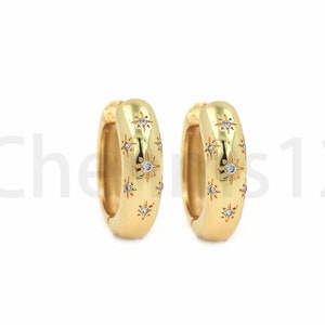1 Pair, Chunky Earrings, 18K Gold Filled North Star Earrings, Micropavé CZ Starburst Earrings, Dainty Earrings, Gift for Her