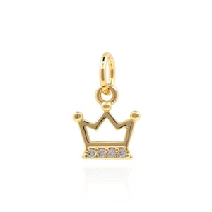 18K Gold Filled Crown Necklace, Queen&#39;s Crown,Crown Pendant, King Charm, Micropavé CZ Tiara Pendant, DIY Jewelry Supplies, 12*7.8*1.3mm