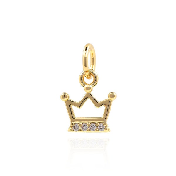 Collana con corona riempita in oro 18 carati, corona della regina, ciondolo a corona, ciondolo a forma di re, ciondolo a tiara con zirconi micropavé, accessori per gioielli fai da te, 12*7,8*1,3 mm
