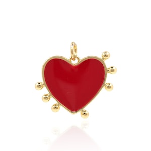 Love Charm, Enamel Pendant, 18K Gold Filled Heart Pendant,Enamel Charm,Red Heart Pendant, DIY Jewelry Making Supplies,20*22*2mm