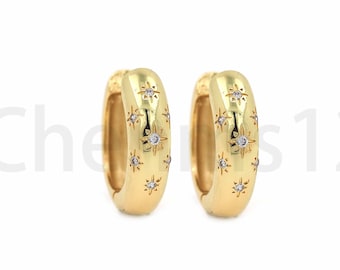 1 Pair, Chunky Earrings, 18K Gold Filled North Star Earrings, Micropavé CZ Starburst Earrings, Dainty Earrings, Gift for Her