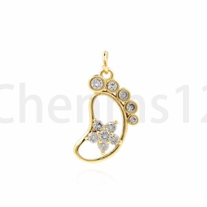Footprint Pendant, Micropavé CZ Footprint Charm, 18K Gold Filled Footprint Necklace, Footprint Pendant, DIY Jewelry Supplies, 24x12.5x4mm