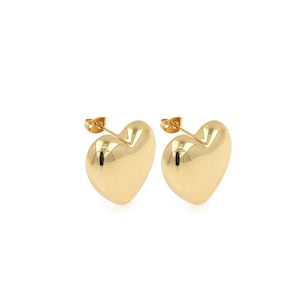 18K Gold gefüllte Herz Ohrstecker, klobige Ohrringe, zierliche Herz Ohrstecker, durchbohrte Ohrringe, Geschenke für sie, 22.5x22x6.5mm