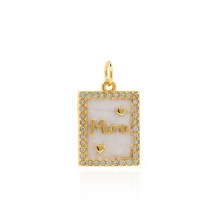 Colar com letras preenchidas em ouro 18K, pingente de mãe, pingente de coração MAMA, pingente de concha quadrada, pingente de carta, suprimentos de joias DIY, 21x12x1,8mm