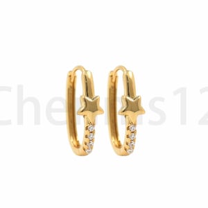18K goud gevulde North Star oorbellen, doorboorde oorbellen, micropavé CZ bone clip oorbellen, ster charme, diy sieraden maken benodigdheden, 14x18.5x5.5mm
