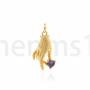 Victorian Gesture Pendant, 18K Gold Filled Hand Charm, Micropavé CZ Gesture Pendant, Heart Charm, DIY Jewelry Making Accessory, 24x12x4.5mm