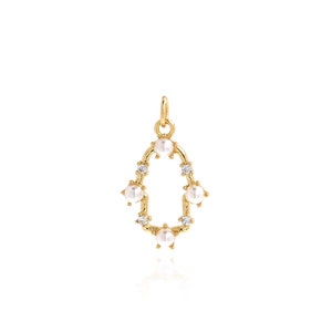 Pearl Pendant, 18K Gold Filled Slap Pendant, Micropavé CZ Slap Charm, DIY Jewelry Supplies, Body Pendant, 23x14x3.7mm