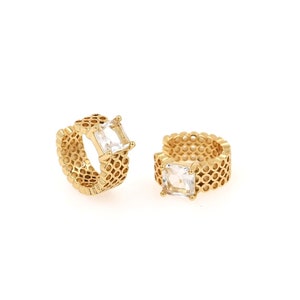 Micropavé CZ oorbel charme, brede oorbellen, 18K goud gevulde ronde oorbellen, uitgesneden oorbellen, doe-het-zelf sieraden maken benodigdheden, 16x13,5x5,5mm