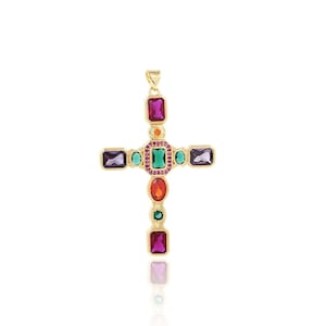 18K Gold Filled Cross Charm, Micropavé CZ Christian Necklace,Cross Pendant,Religious Necklace,DIY Jewelry Making Supplies,54x33.8x4mm
