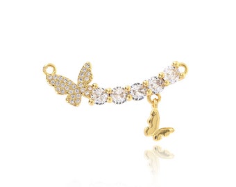 Insect Necklace,Micropavé CZ Flying Charms, Butterfly Charm,18K Gold Filled Butterfly Pendant,DIY Jewelry Making Supplies,32.5x20x3mm