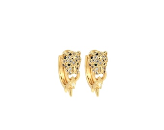 Micropavé CZ Leopard Kopf Ohrringe,Tier Ohrring,18K Gold Filled Leopard Ohrringe,Runde Ohrringe,DIY Schmuck Zubehör,15.5x15.5x6.5mm