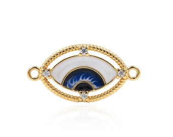 Enamel Evil Eye Connector ,Micropavé CZ Evil Eye Connector, 18K Gold Filled Evil Eye Jewelry , DIY Jewelry Making Supplies,12x23.5x2mm
