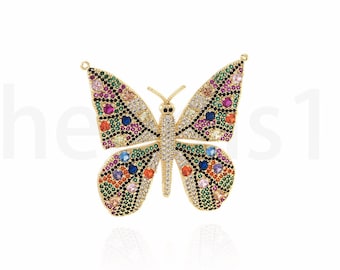 Micropavé CZ Flying Charms, Butterfly Charm,Insect Necklace,18K Gold Filled Butterfly Pendant,DIY Jewelry Making Supplies,48.5x48.5x3.5mm