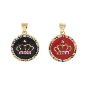 Colgante de corona, colgante de tiara Micropavé CZ, encanto de rey redondo, collar de corona lleno de oro de 18 quilates, suministros de joyería DIY, 18x24x2.5mm