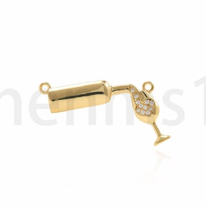 18K Gold filled Weinflasche Halskette, Micropavé CZ Weinglas Anhänger Halskette, Geschenk für Weinliebhaber, DIY Schmuckzubehör, 17x26x2mm