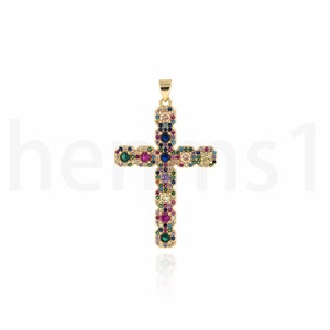 Micropavé CZ Christian Necklace,Religious Necklace, 18K Gold Filled Cross Charm, Cross Pendant,DIY Jewelry Making Supplies,46x28x3.3mm