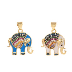 18K Gold Filled Wildlife Pendant,Enamel Elephant Pendant Charm,Micropavé CZ Elephant Charm, DIY Jewelry Making Supplies,24x19x2mm