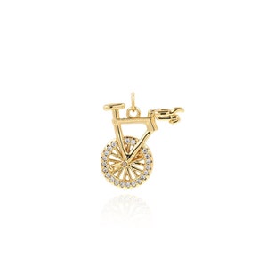 18K Gold Filled Racing Charm, Bicycle Pendant, Cycling Charm, Micropavé CZ Bicycle Necklace, DIY Jewelry Supplies, 23.5x22x5mm
