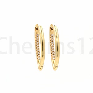 1 paar, 18K Gold Filled V oorbellen, Micropavé CZ gouden oorbellen, zirkoon oorbellen, sierlijke oorbellen, cadeau voor haar, 29*5.5mm