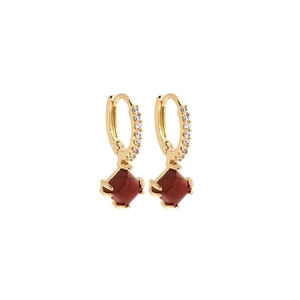 Red Stone Earrings, Micropavé CZ Square Agate Earrings, 18K Gold Filled Colored Zircon Earrings, Minimalist Earring, 15x24x9.5mm