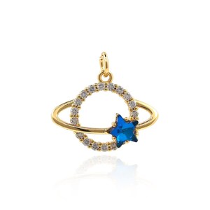 18K Gold Filled Star Pendant,Round Planet Pendant, Micropavé CZ Pentagram Pendant, Celestial Pendant,DIY Jewelry Supplies, 15*16*4.7mm
