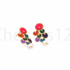 Paddestoel Oorbellen, Emaille Charme, 18K Goud Gevulde Parel Oorbellen, Micropavé CZ Paddestoel Charme, DIY Sieraden Supplies, 12.5x12.8x34.5mm