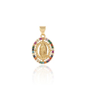 Religiöser Anhänger, 18K Gold Filled Jungfrau Maria Charm,Micropavé CZ katholischer Charm,Oval Anhänger,Geschenk für Sie,DIY Schmuckzubehör,24x14.8x3.5mm