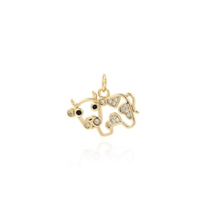Micro Pave CZ Cow Charm, Cow Pendant, 18K Gold Filled Cow Necklace,Animal Necklace, DIY Jewelry Supplies, 15.5x19x2.5mm