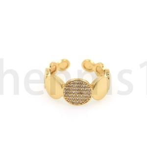 Micropavé CZ Open Ring, 18K Gold Filled Disc Open Ring, Disc Adjustable Ring, Full Pave Zirconium Ring, Zircon Jewelry