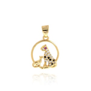 Round Leopard Necklace, Feline Charm, Leopard Charm, 18K Gold Filled Wildlife Necklace,Animal Charm, DIY Jewelry Supplies,22.2x14.7x4mm