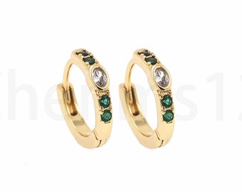 Micropavé CZ Earring Charm, Boucles d'oreilles rondes remplies d'or 18 carats, Boucles d'oreilles percées, Cadeau pour elle, Fournitures de fabrication de bijoux DIY, 14x13x2mm
