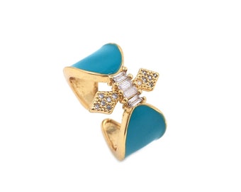 Anillos de esmalte, anillos gruesos rellenos de oro de 18 quilates, anillos encantadores de esmalte, anillos llamativos de micropavé CZ, anillos divididos, anillos apilables, anillos ajustables