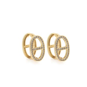 18K Gold Filled Pig Nose Hoop Earring,Dainty Earrings,Micropave CZ Huggies Hoop Earrings,Boho Earring,Minimalist Earring, 11x16x10mm