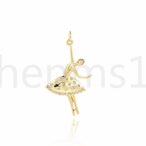18K Gold Filled Ballet Charm, Ballet Pendant, Dancing Charm, Micropavé CZ Dancing Necklace, Dance Necklace, DIY Jewelry Supplies,40x22x2.5mm
