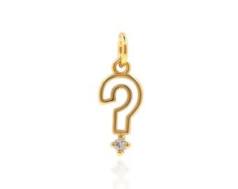 Colgante de signo de interrogación, dijes de símbolo rellenos de oro de 18 quilates, joyería de signo de interrogación con micropavé de circonita cúbica, regalo para ella, suministros para hacer joyas DIY, 13,6 x 5 x 1 mm