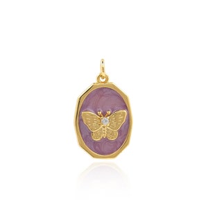 18K Gold Filled Butterfly Pendant, Oval Enamel Pendant, Flying Charm, Insect Necklace,Butterfly Charm, DIY Jewelry Supplies, 20x12x2mm